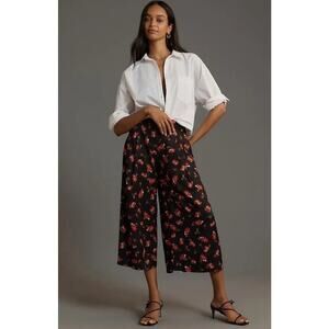 Anthropologie Maeve Floral Pleated A-Line Culottes Cropped Flowy Pants Small